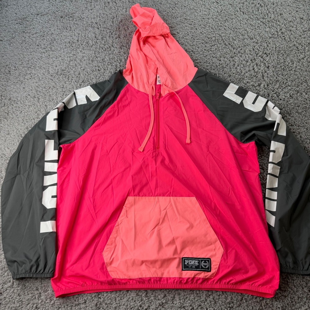 Pink Victoria's Secret Windbreaker Jacket Womens Medium Half Zip Colorblock Pink